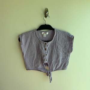 Japna Girls Lavender Cotton Gauze Tie-Front Cropped Button-Up Top
